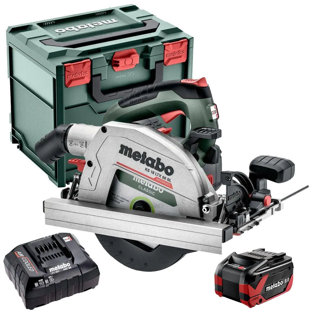 Metabo Ks 18 Ltx 66 Bl 18V Brushless 165Mm Circular Saw With 1 X 8.0Ah Battery Charger & Metabox 1