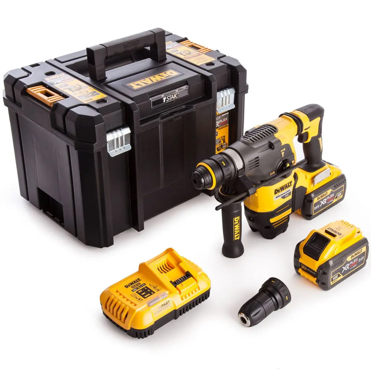 Dewalt Dch334x2 54V Brushless Q/C Chuck Sds Plus Hammer Drill With 2 X 9.0Ah Batteries Charger & Case 1