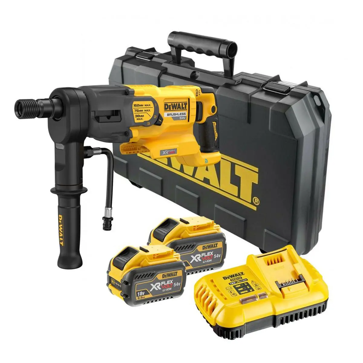 Dewalt Dcd150x2-Gb 54V Xr Flexvolt Brushless 162Mm Diamond Drill With 2 X 9.0Ah Battery Charger & Kitbox 1