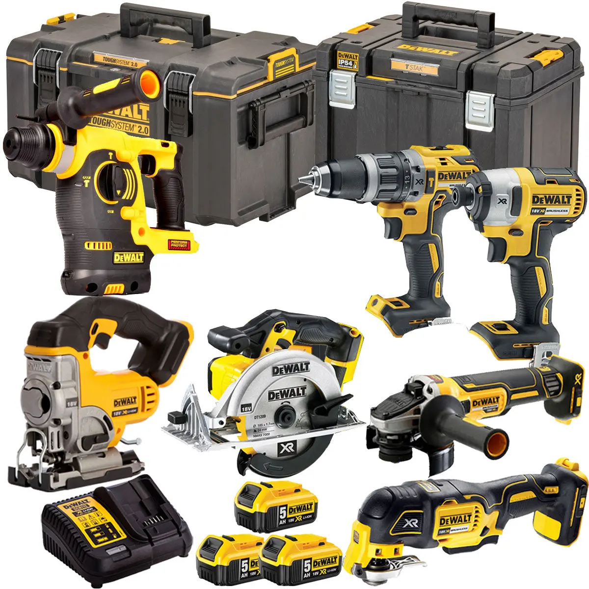 Dewalt Dckt4t7p8 18V Xr 7 Piece Power Tool Kit With 3 X 5.0Ah Batteries & Toughsystem Box 1