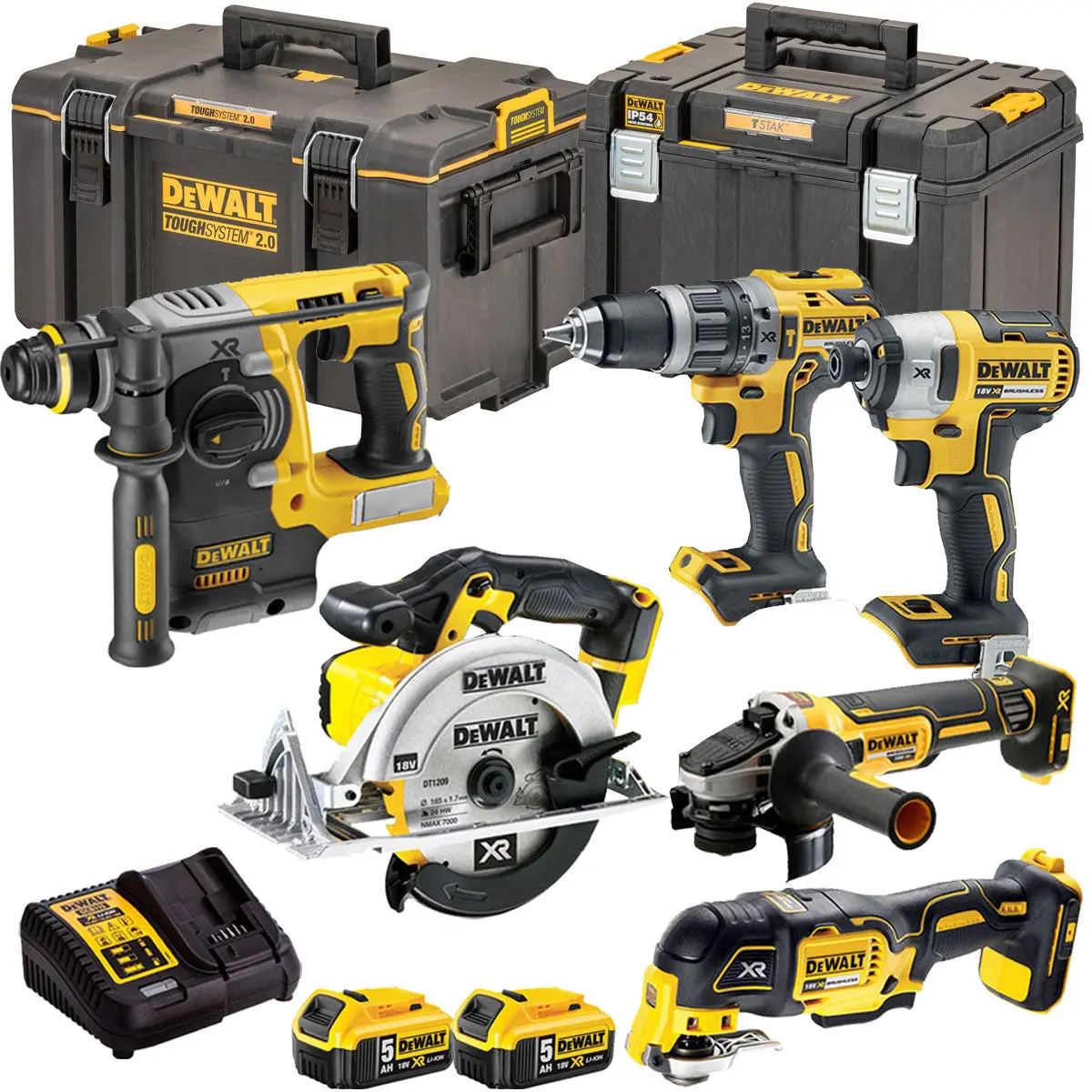 Dewalt Dckt4t6p9 18V Xr 6 Piece Power Tool Kit With 2 X 5.0Ah Batteries & Toughsystem Box 1