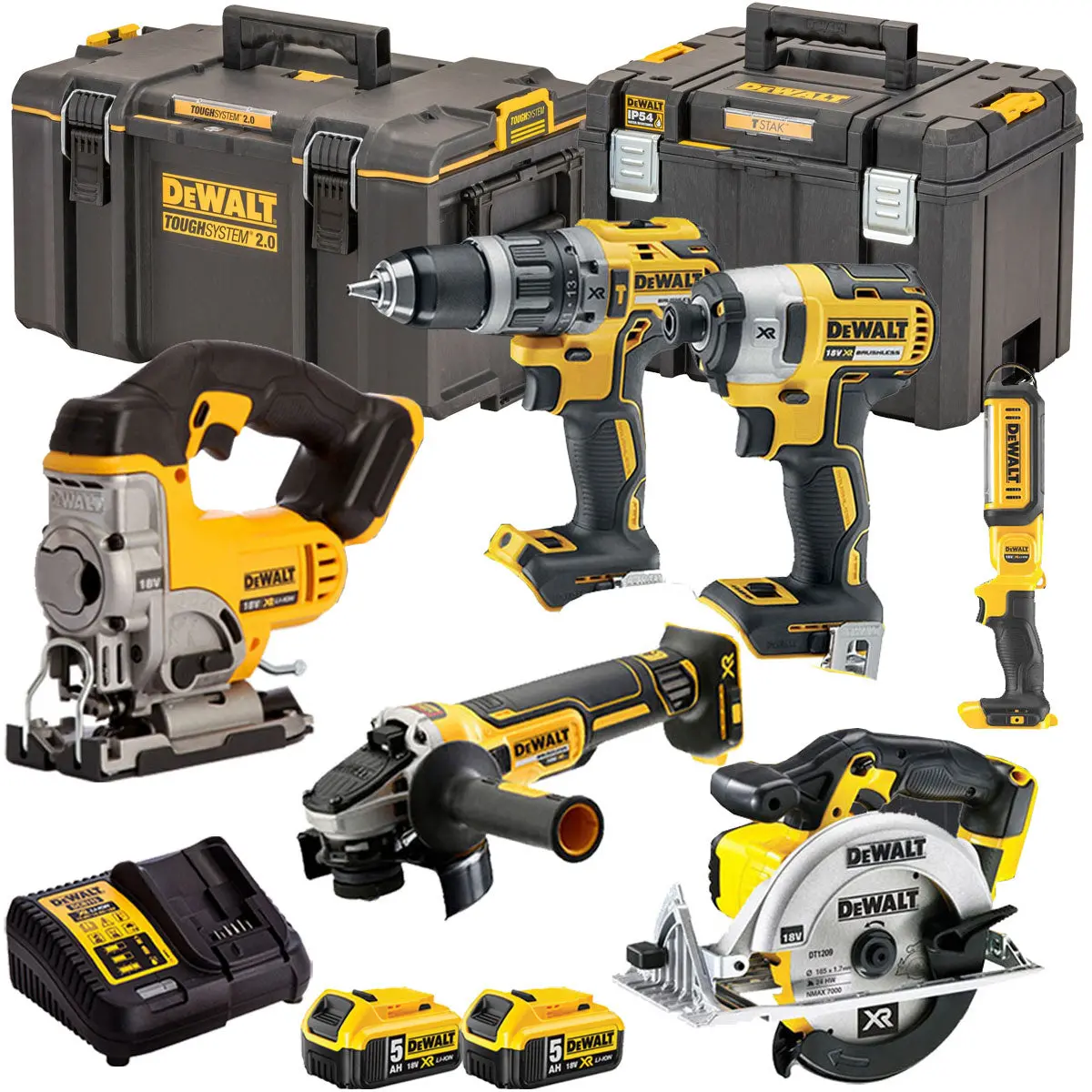 Dewalt Dckt4t6p10 18V Xr 6 Piece Power Tool Kit With 2 X 5.0Ah Batteries & Toughsystem Box 1