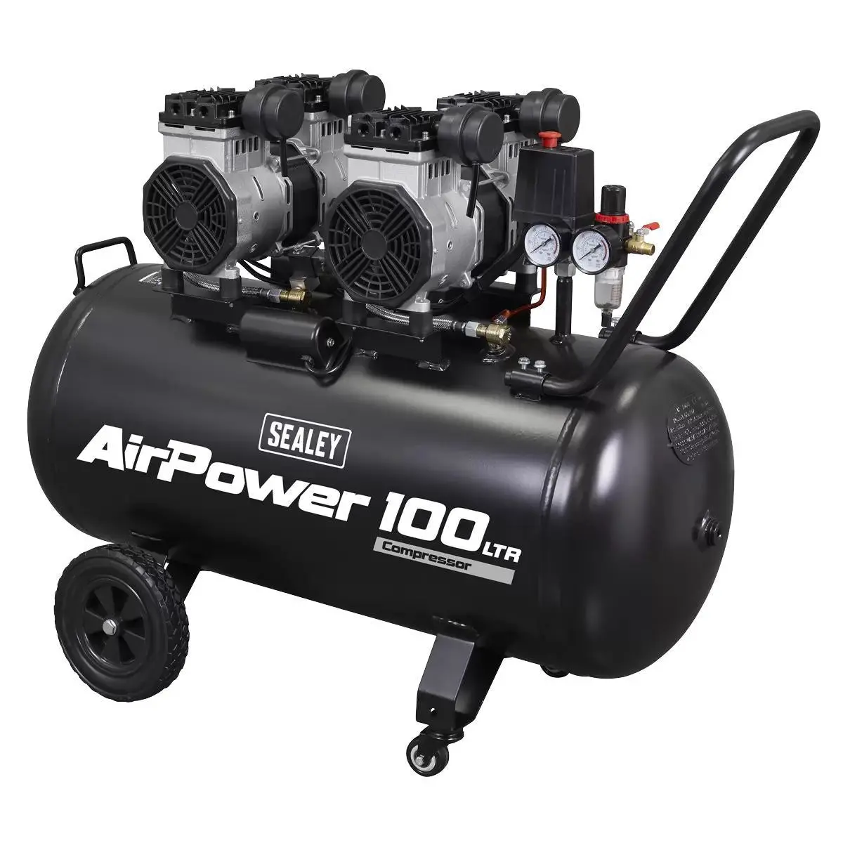 Sealey Sac10001s 100L Oil Free Low Noise Direct Drive Air Compressor 2 X 2Hp/230V 1