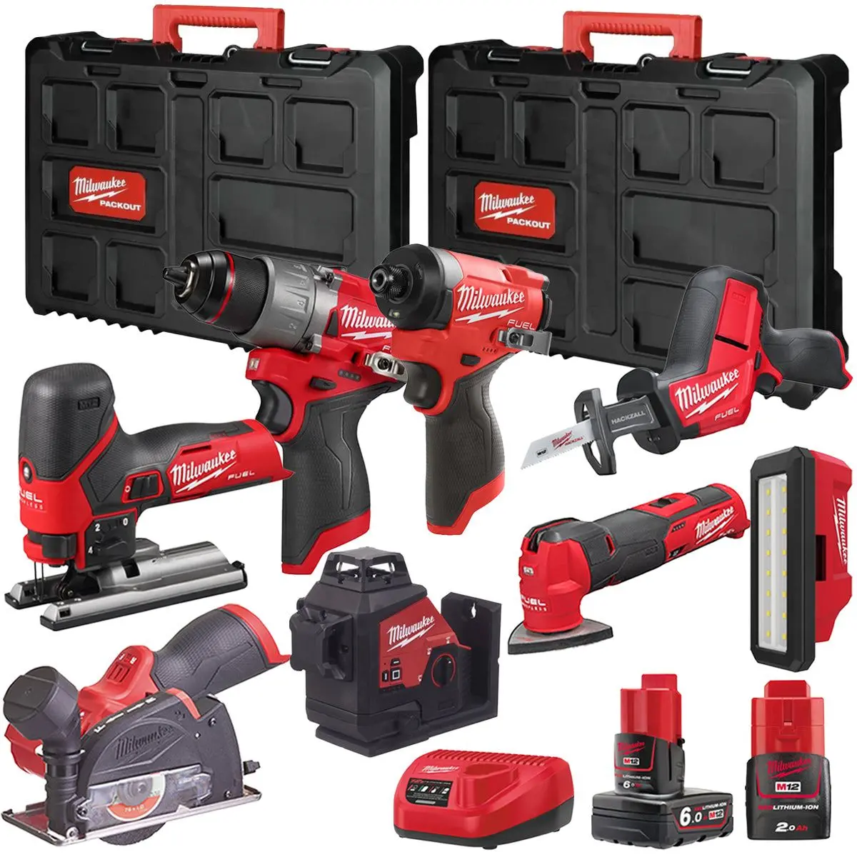 Milwaukee M12fpp7b2-643P 12V Fuel 8 Piece Powerpack Tool Kit With 1 X 6.0Ah & 2.0Ah Batteries, Charger & Case 1