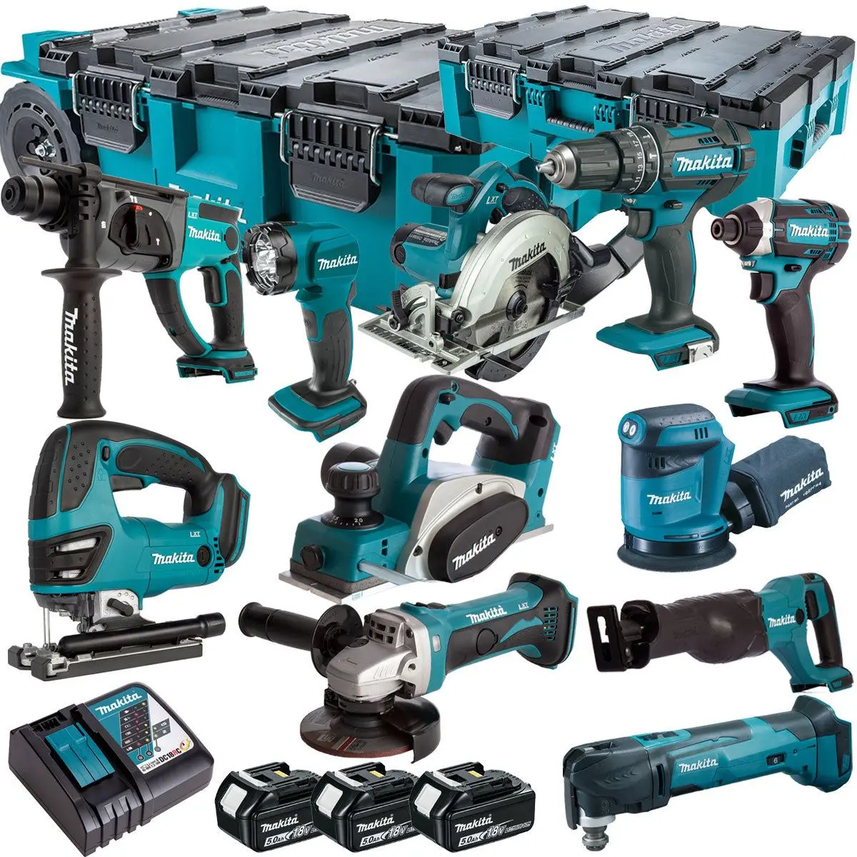 Makita 18V 11 Piece Combo Kit With 3 X 5.0Ah Batteries & Maktrak Trolley Toolbox 1
