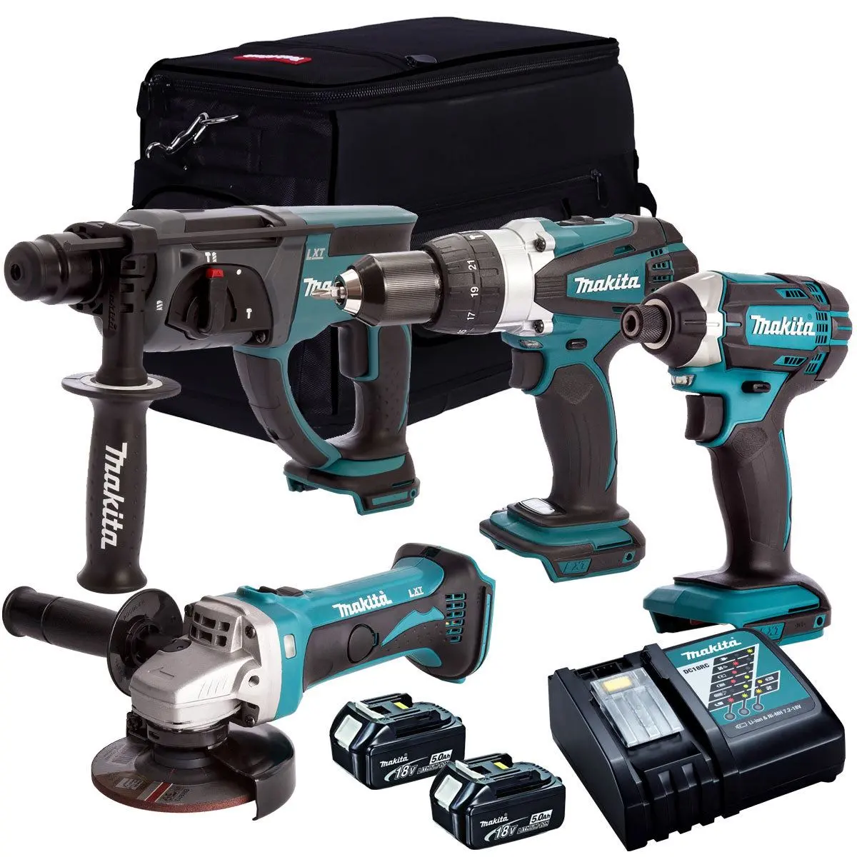 Makita 4 Piece 18V Li-Ion With 2 X 5.0Ah Batteries & Charger T4tkit-152 1