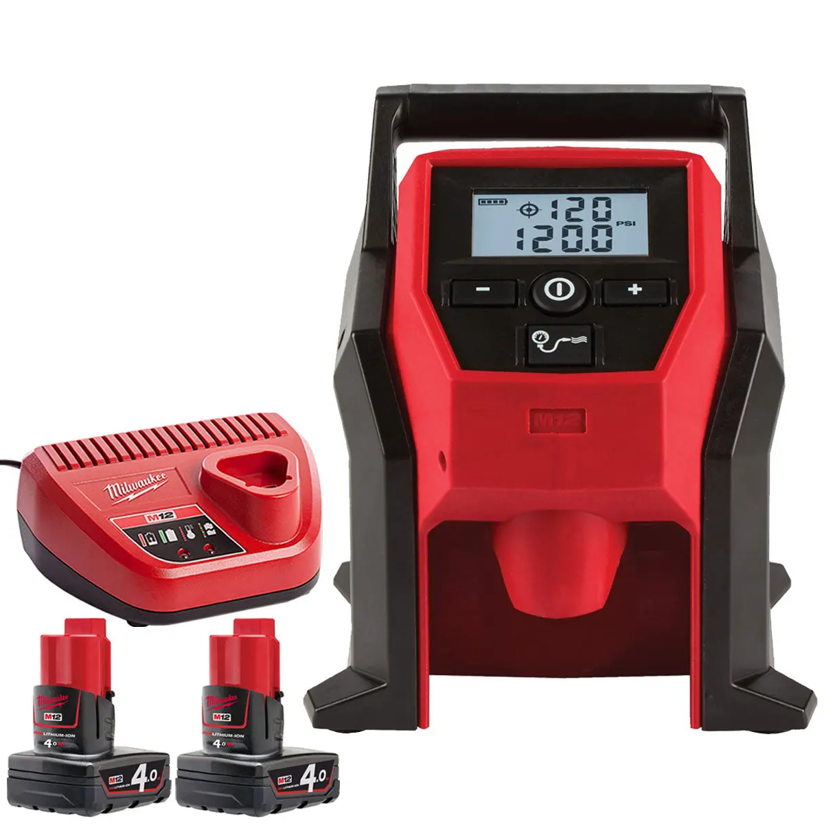 Milwaukee M12bi-0 M12 12V Sub Compact Inflator With 2 X 4.0Ah Batteries & Charger 1