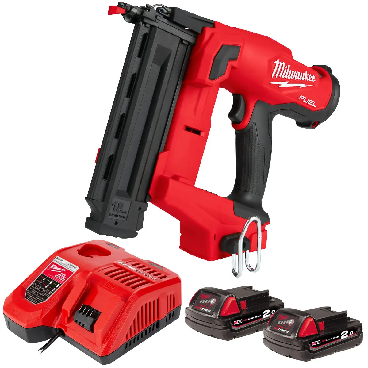 Milwaukee M18fn18gs 18V Fuel Brushless Second Fix Finish Nailer With 2 X 2.0Ah Batteries & Charger 1