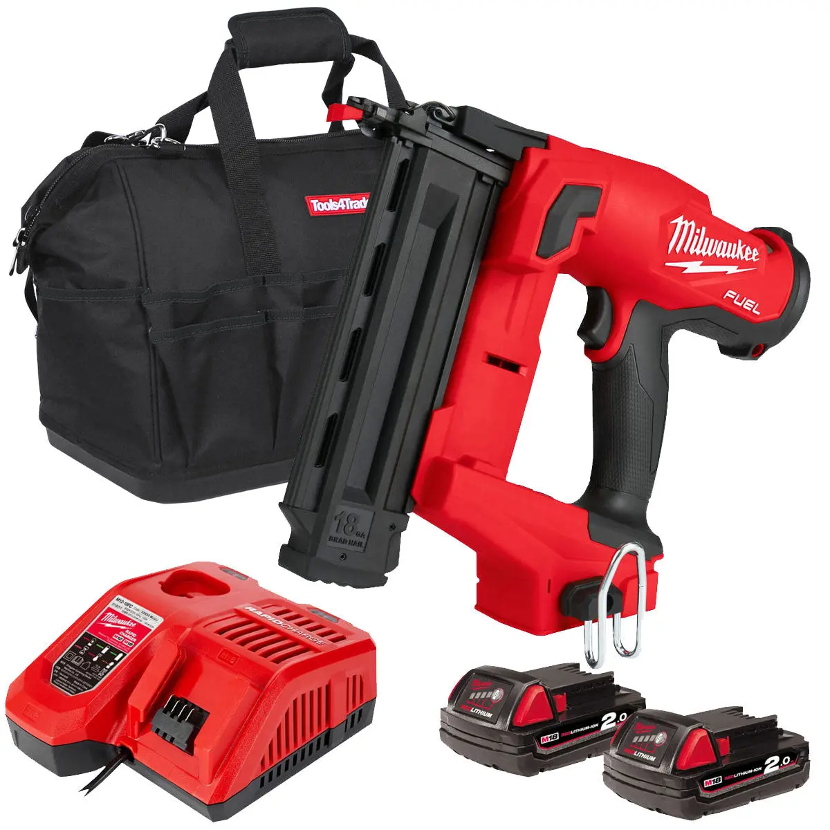Milwaukee M18fn18gs 18V Brushless Second Fix Finish Nailer With 2 X 2.0Ah Batteries Charger & Bag 1