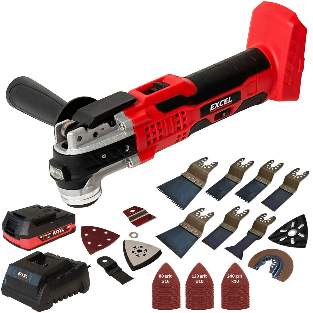 Excel 18V Oscillating Multi Tool With 1 X 2.0Ah Battery Charger & 39 Piece Accessories Set 1