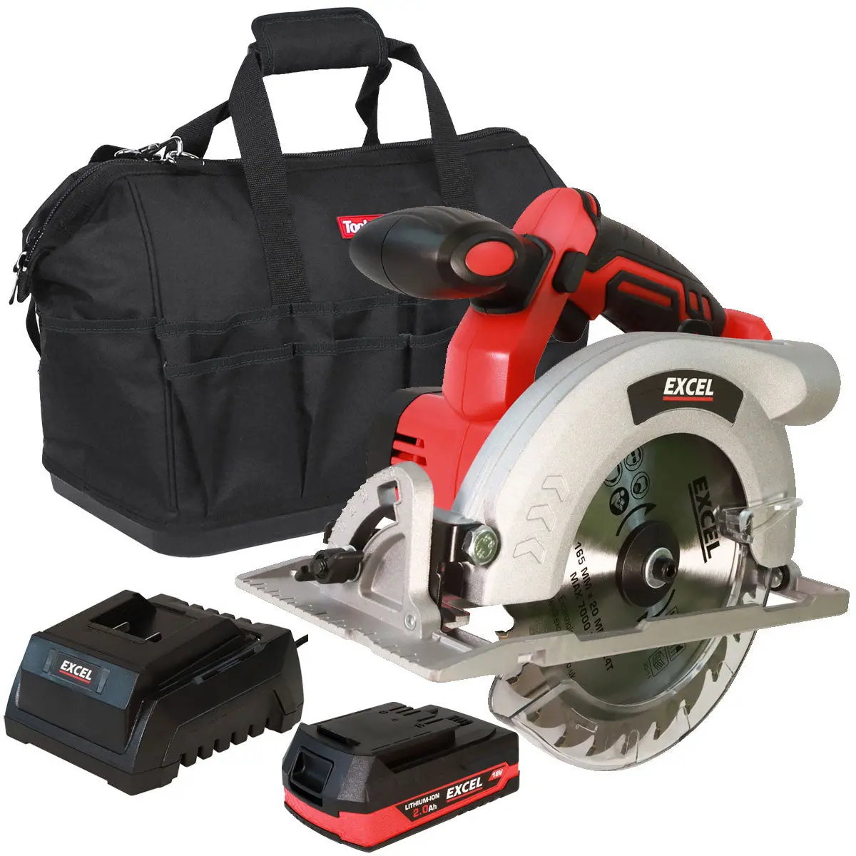 Excel 18V Cordless Circular Saw 165Mm With 1 X 2.0Ah Battery Charger & Bag 1