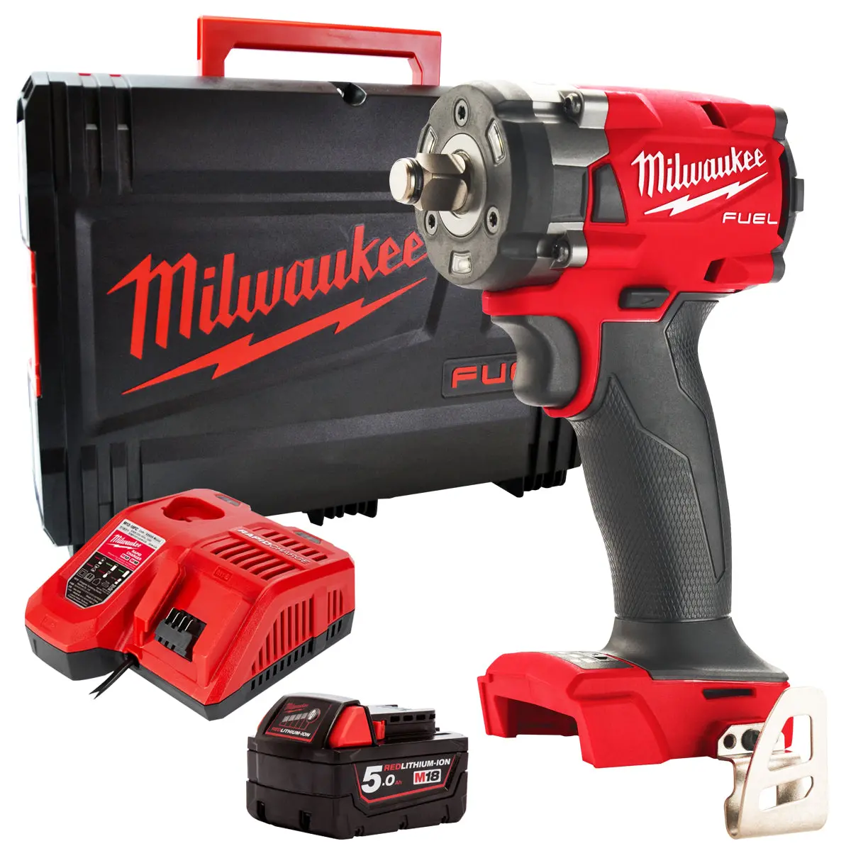 Milwaukee M18fiw2f38-0X 18V Fuel Brushless 3/8" Friction Ring Impact Wrench With 1 X 5.0Ah Battery & Charger 1