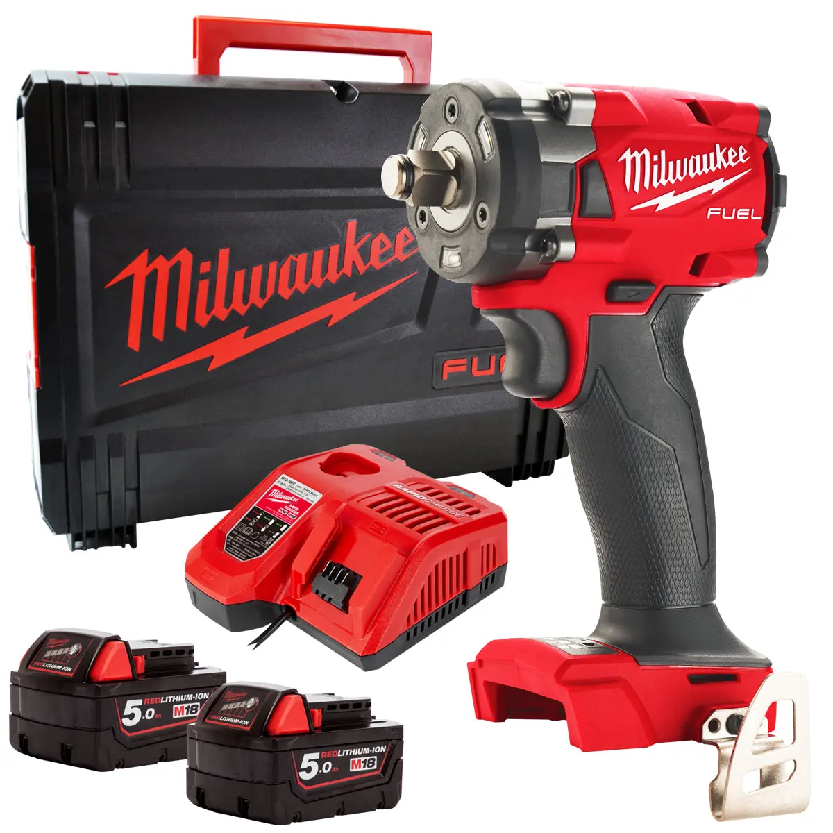 Milwaukee M18fiw2f38-0X 18V Fuel Brushless 3/8" Friction Ring Impact Wrench With 2 X 5.0Ah Battery & Charger 1
