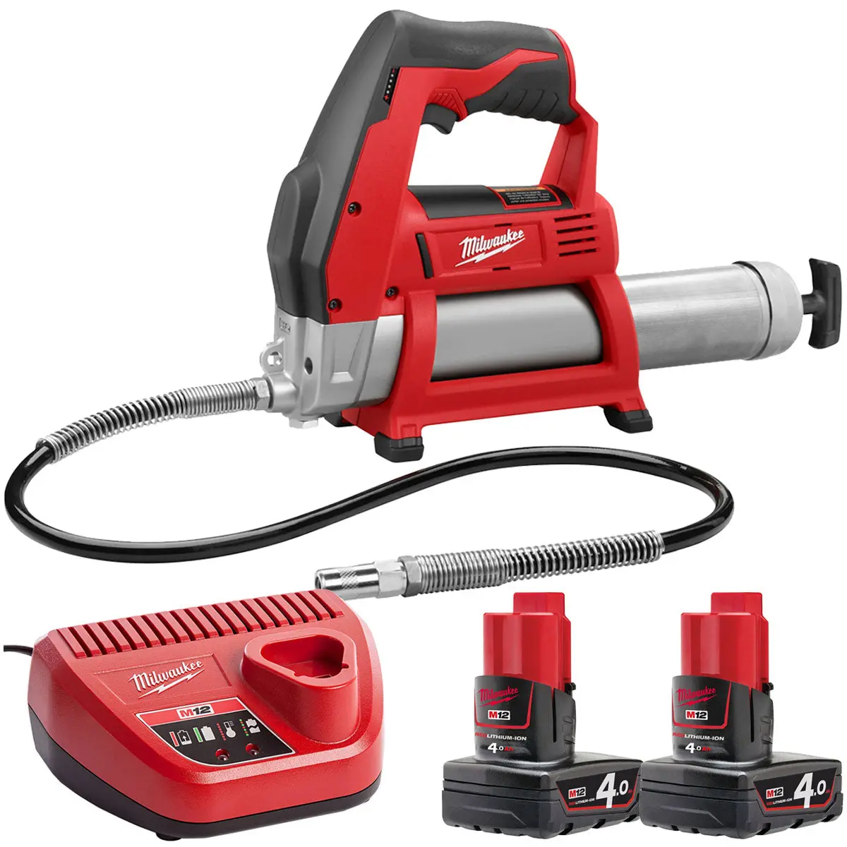 Milwaukee M12gg-0 12V Cordless Grease Gun With 2 X 4.0Ah Batteries & Charger 1