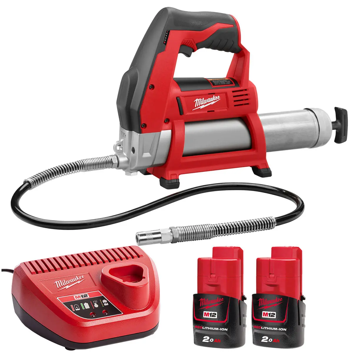Milwaukee M12gg-0 12V Cordless Grease Gun With 2 X 2.0Ah Batteries & Charger 1