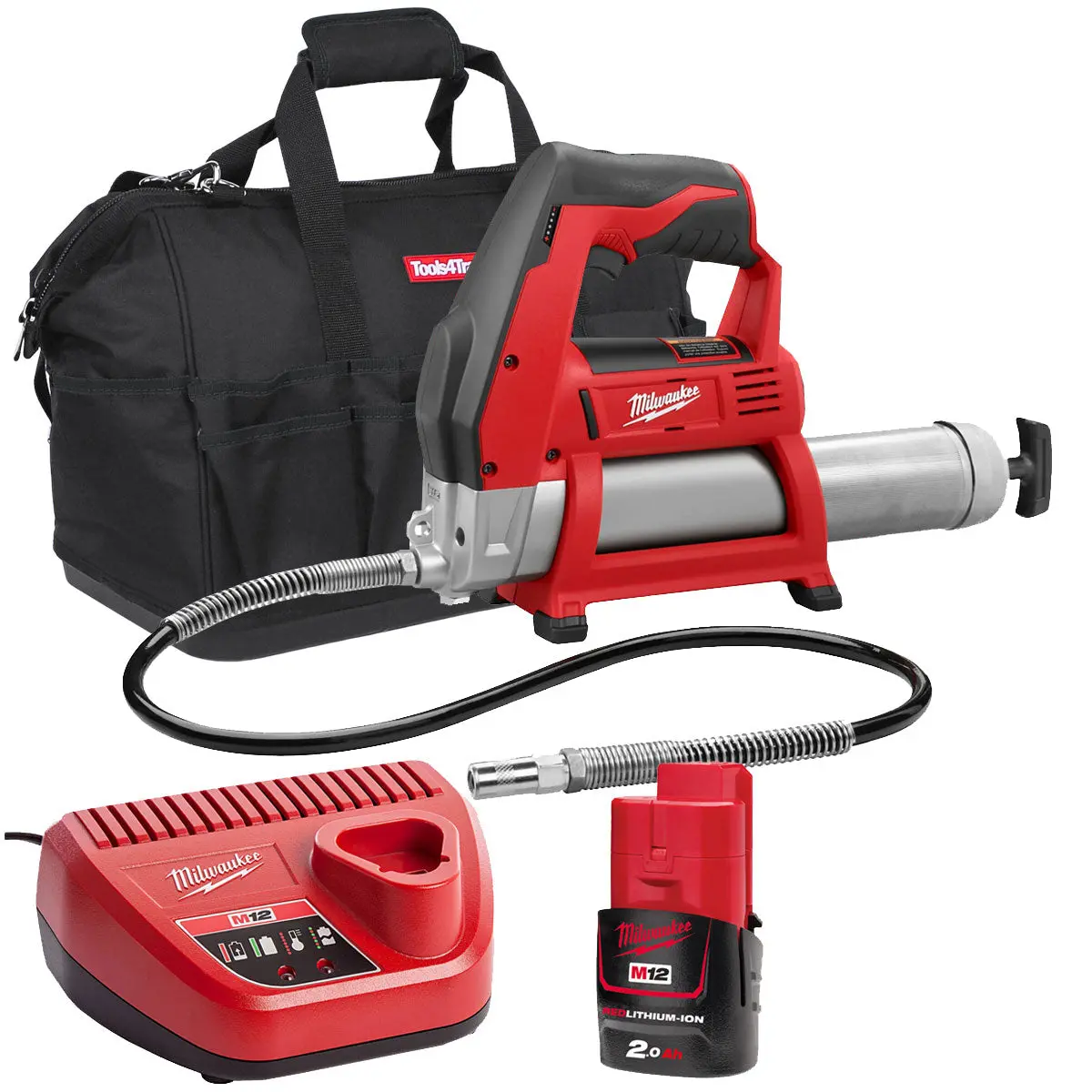 Milwaukee M12gg-0 12V Cordless Grease Gun With 1 X 2.0Ah Battery & Charger In Bag 1