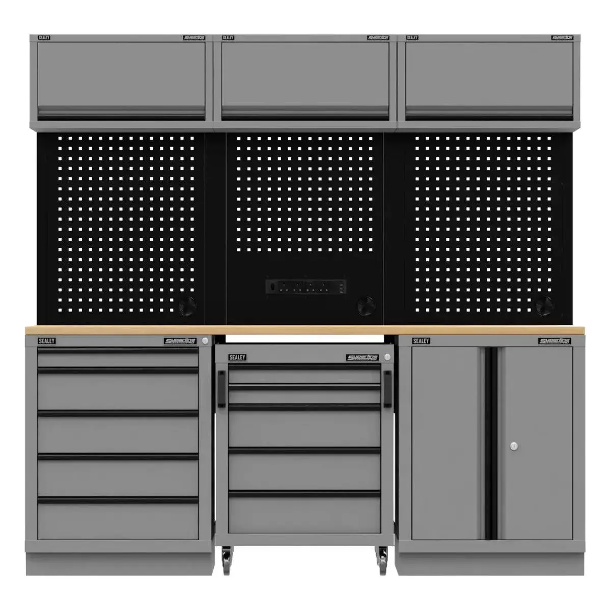 Sealey Apmsbestack03w Superline Pro Black Edition Storage System With Rubber Wood Worktop 2.04M 1