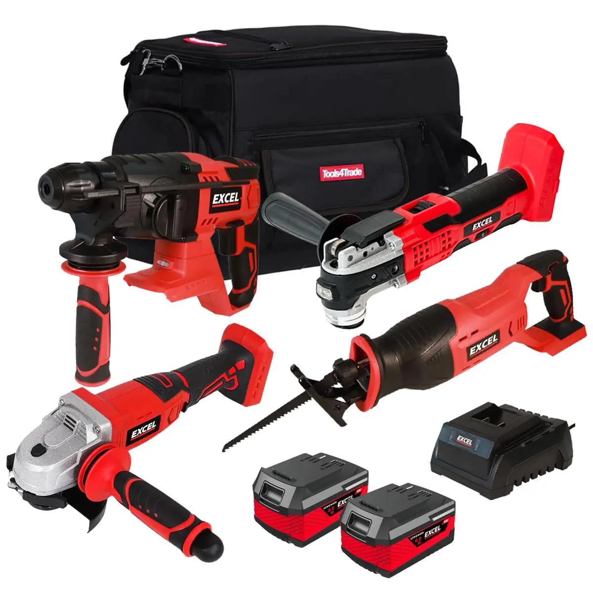Excel 18V Cordless 4 Piece Tool Kit With 2 X 4.0Ah Batteries & Charger In Bag Exl5170 1