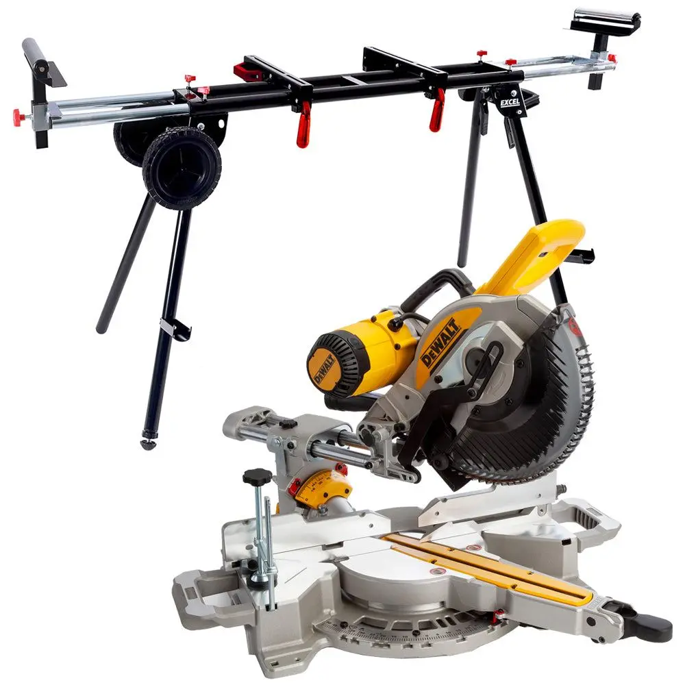 Dewalt Dws727 250Mm Double Bevel Slide Mitre Saw Xps 110V + Universal Wheel Stand 1