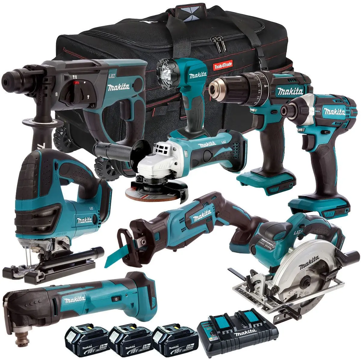 Makita 18V 9 Piece Combo Kit With 3 X 5.0Ah Batteries & Charger T4tkit-196 1