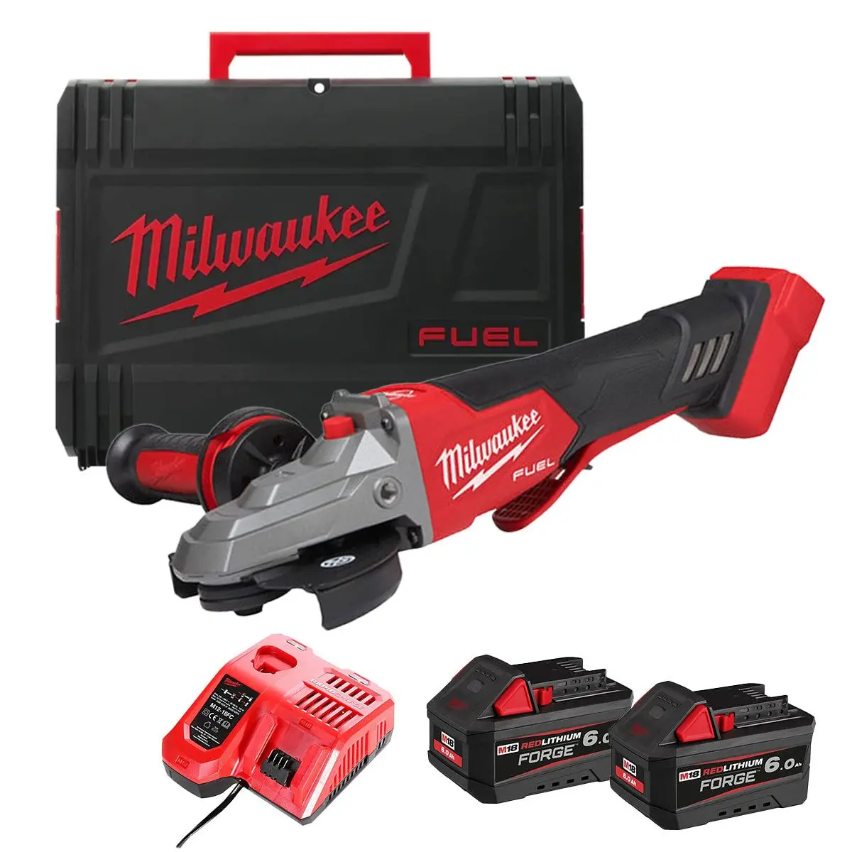 Milwaukee M18fsagf125xpdb-0X 18V Fuel 125Mm Flathead Grinder With 2 X 6.0Ah Battery Charger & Case 1