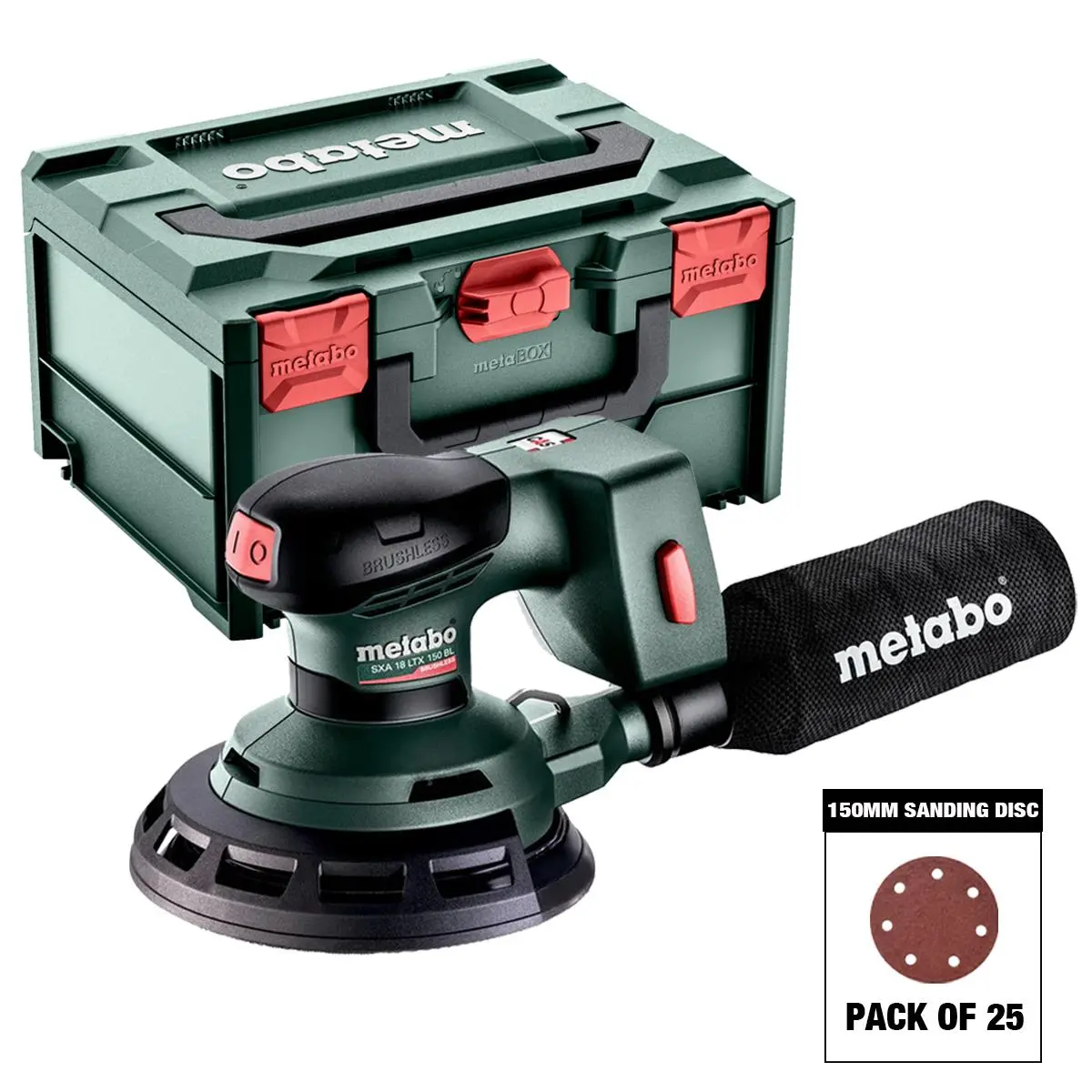 Metabo Sxa 18 Ltx 150 Bl 18V Brushless 150Mm Random Orbital Sander With Sanding Disc Mix Grit Pack Of 25 1