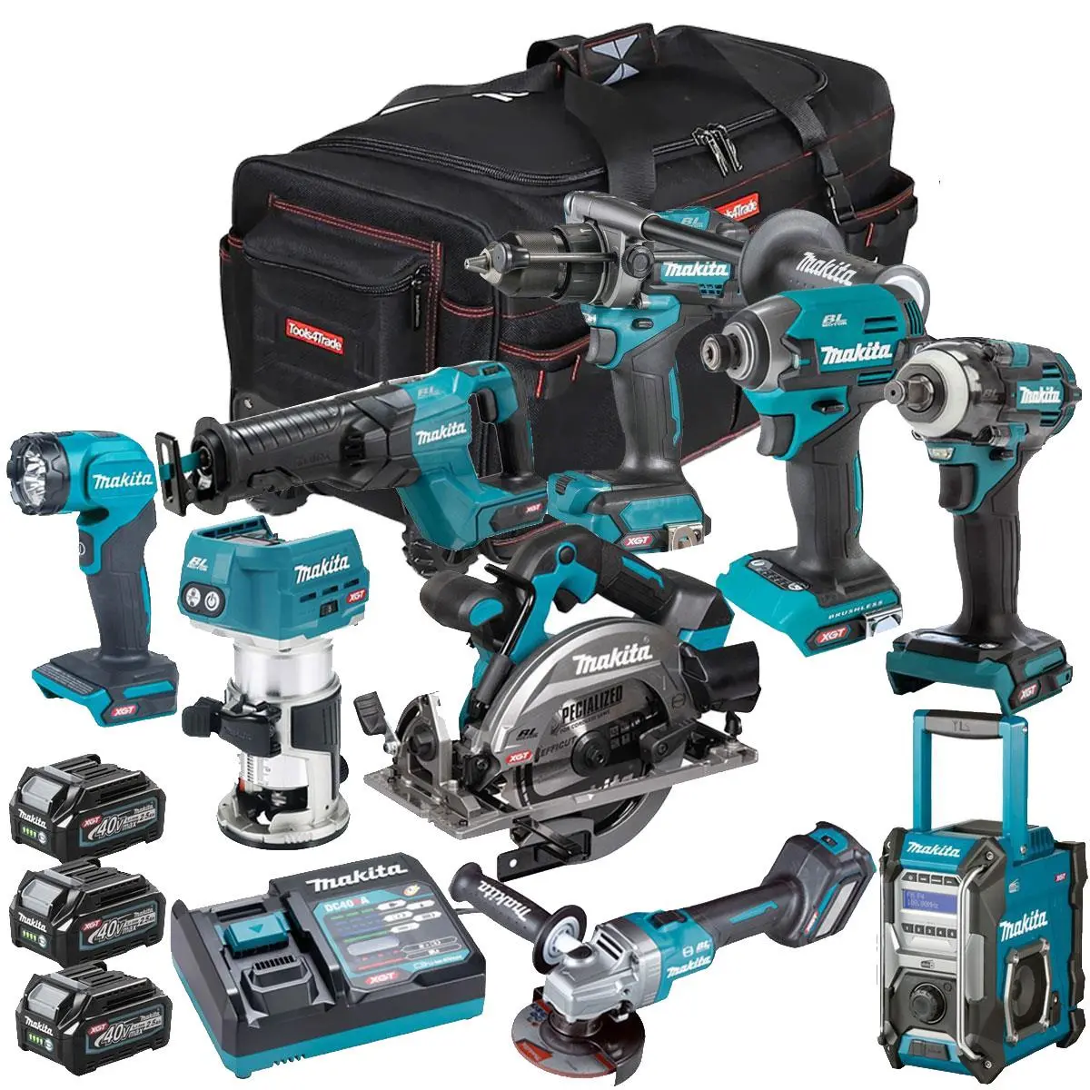 Makita 40V Xgt 9 Piece Brushless Power Tool Kit With 3 X 2.5Ah Battery T4tkit-16044 1