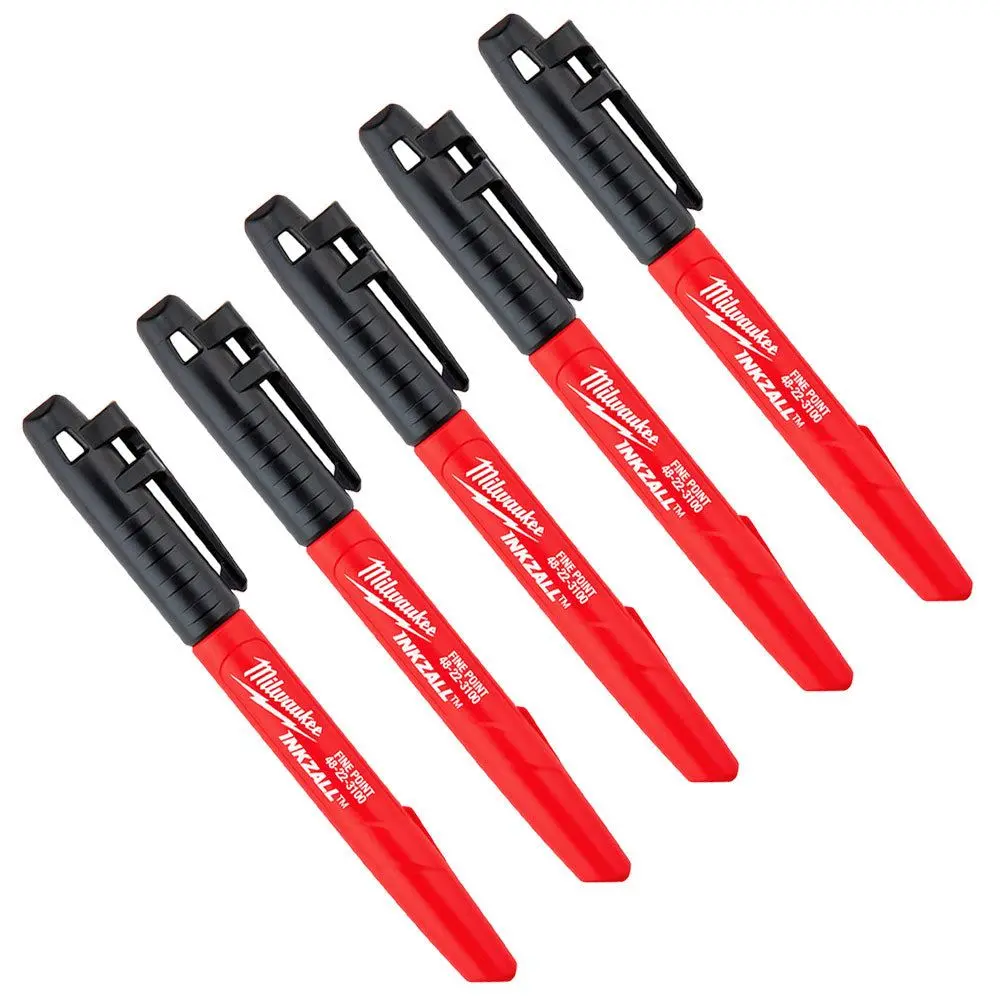 Milwaukee Inkzall Black Marker Jobsite Fine Point Black Marker Pen X 5 48223100 1