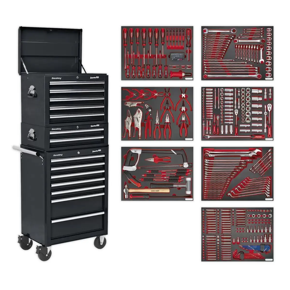 Sealey Tbtpcombo2 Tool Chest Combination 14 Drawer With Ball Bearing Slides Black & 446Pc Tool Kit 1