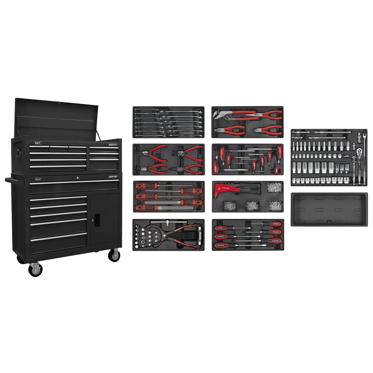 Sealey Ap41stackbcombo Tool Chest Combination 15 Drawer With 117Pc Tool Kit Black 1
