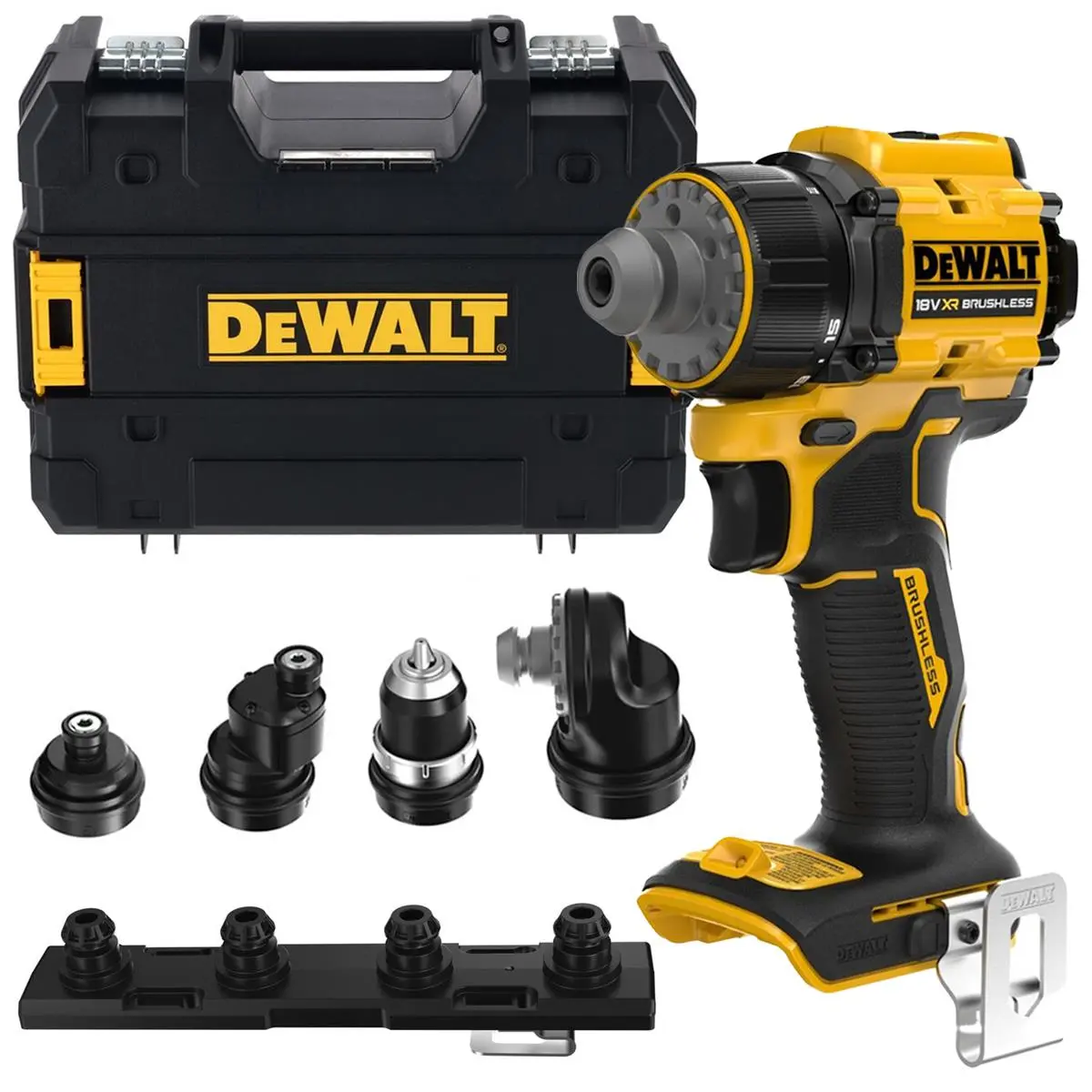 Dewalt Dcd803nt-Xj 18V Xr Brushless Multi-Head Drill Driver Body Only With Interchangeable Heads & Case 1