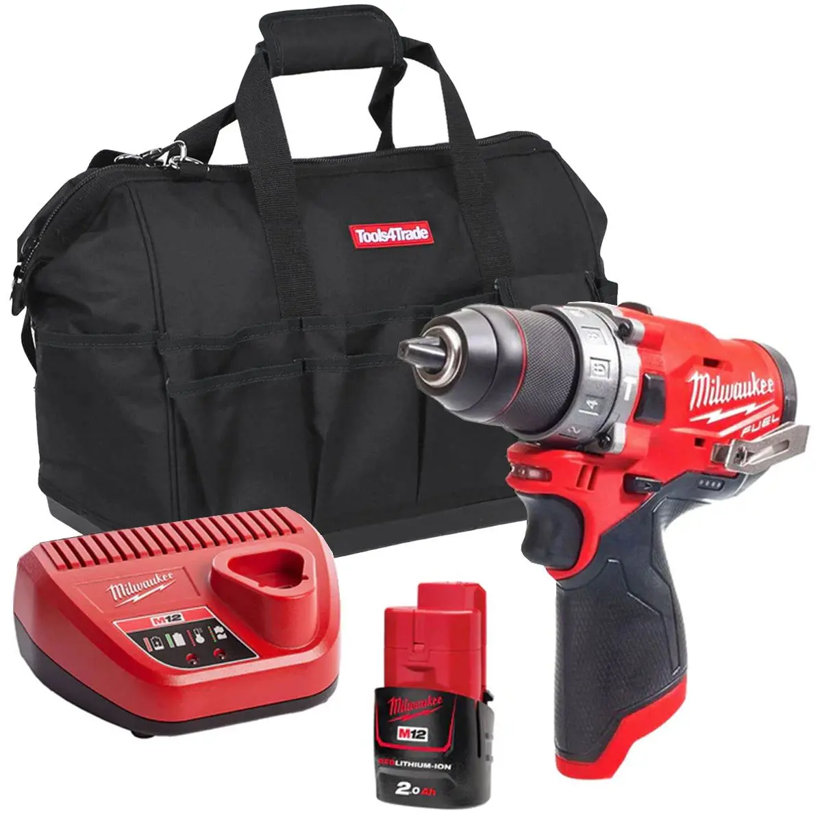 Milwaukee M12fpd2-0 12V Fuel Brushless Combi Drill With 1 X 2.0Ah Battery Charger & Bag 1
