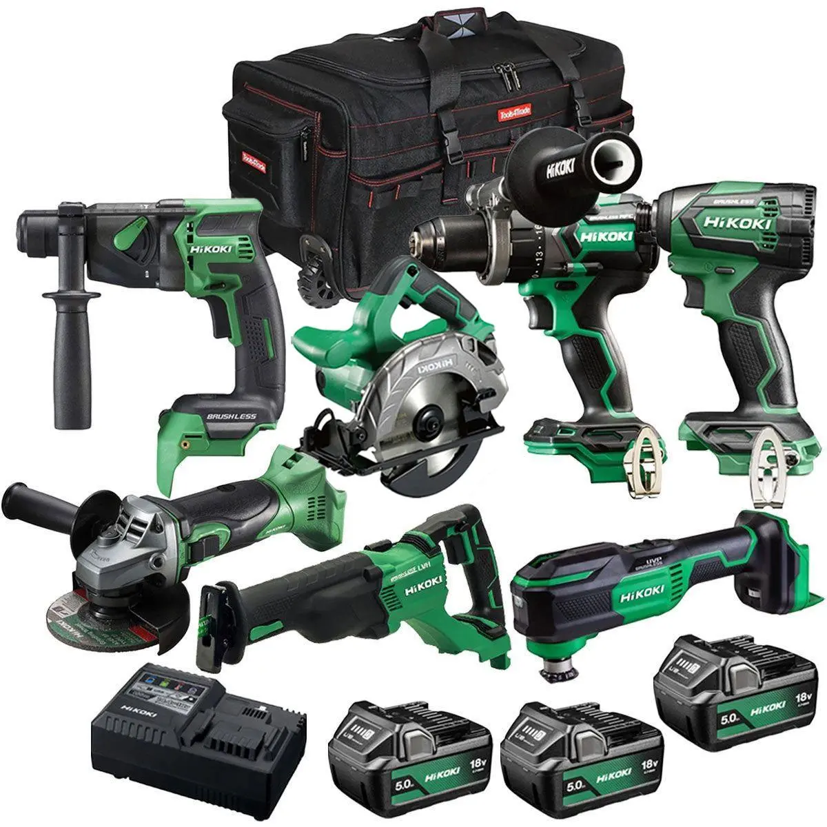Hikoki 18V 7 Piece Power Tool Combo Kit With 3 X 5.0Ah Battery & Charger T4tkit-27302 1