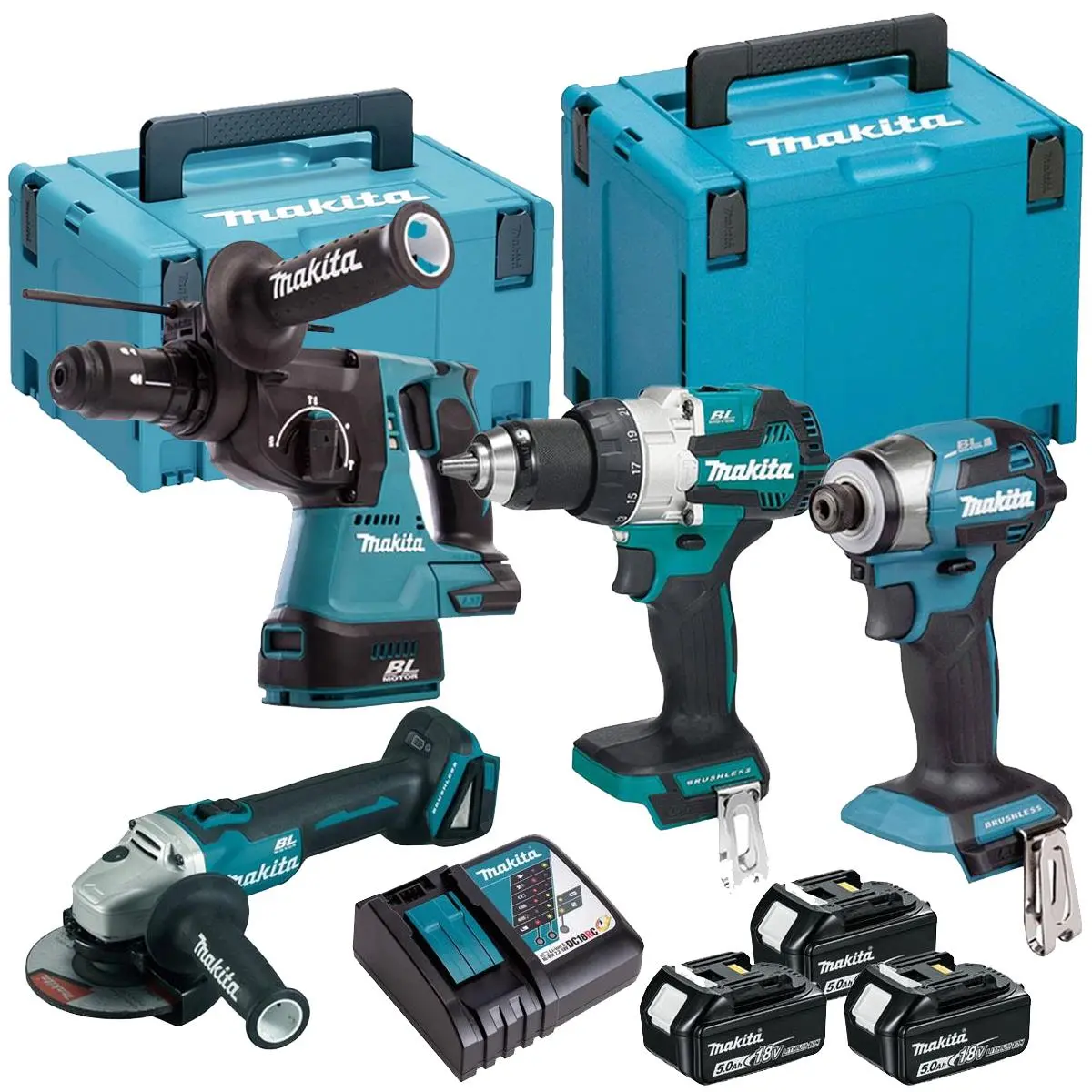 Makita Dlx4195jx1 18V Lxt Brushless 4 Piece Combo Kit With 3 X 5.0Ah Battery, Charger & Case 1