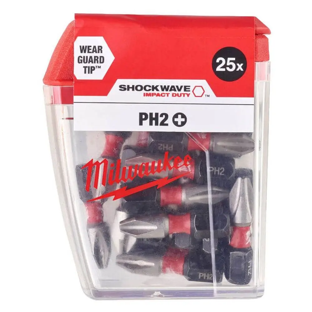 Milwaukee Shockwave Ph2 25Mm Screwdriver Bits 25Pc Pack 4932472037 1