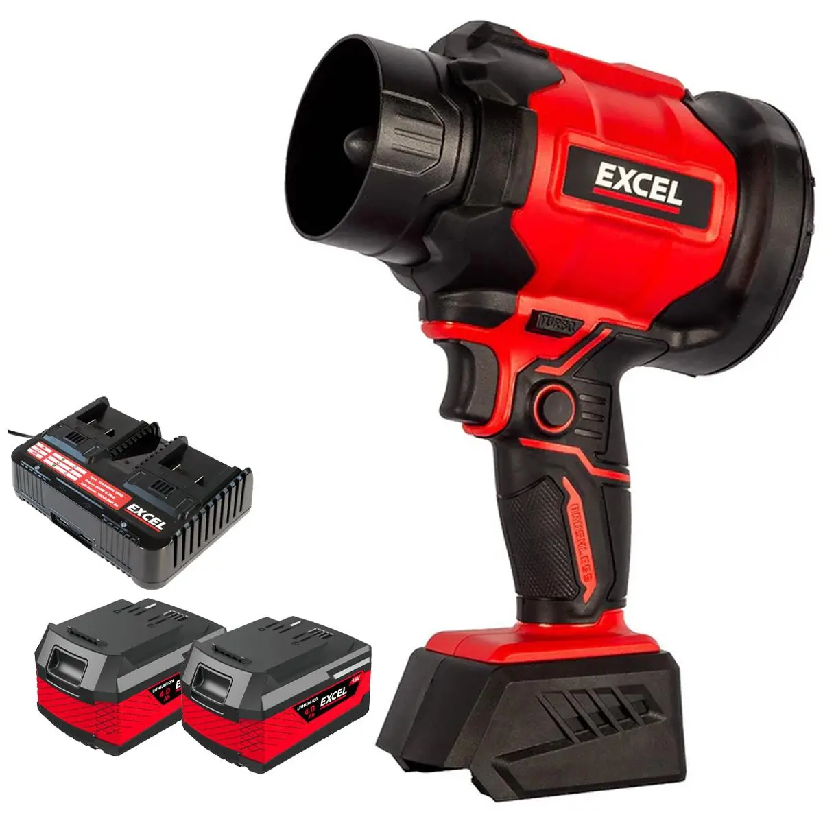 Excel 18V Brushless Storm Blower Turbo Mode With 2 X 4.0Ah Battery & Dual Port Fast Charger 1