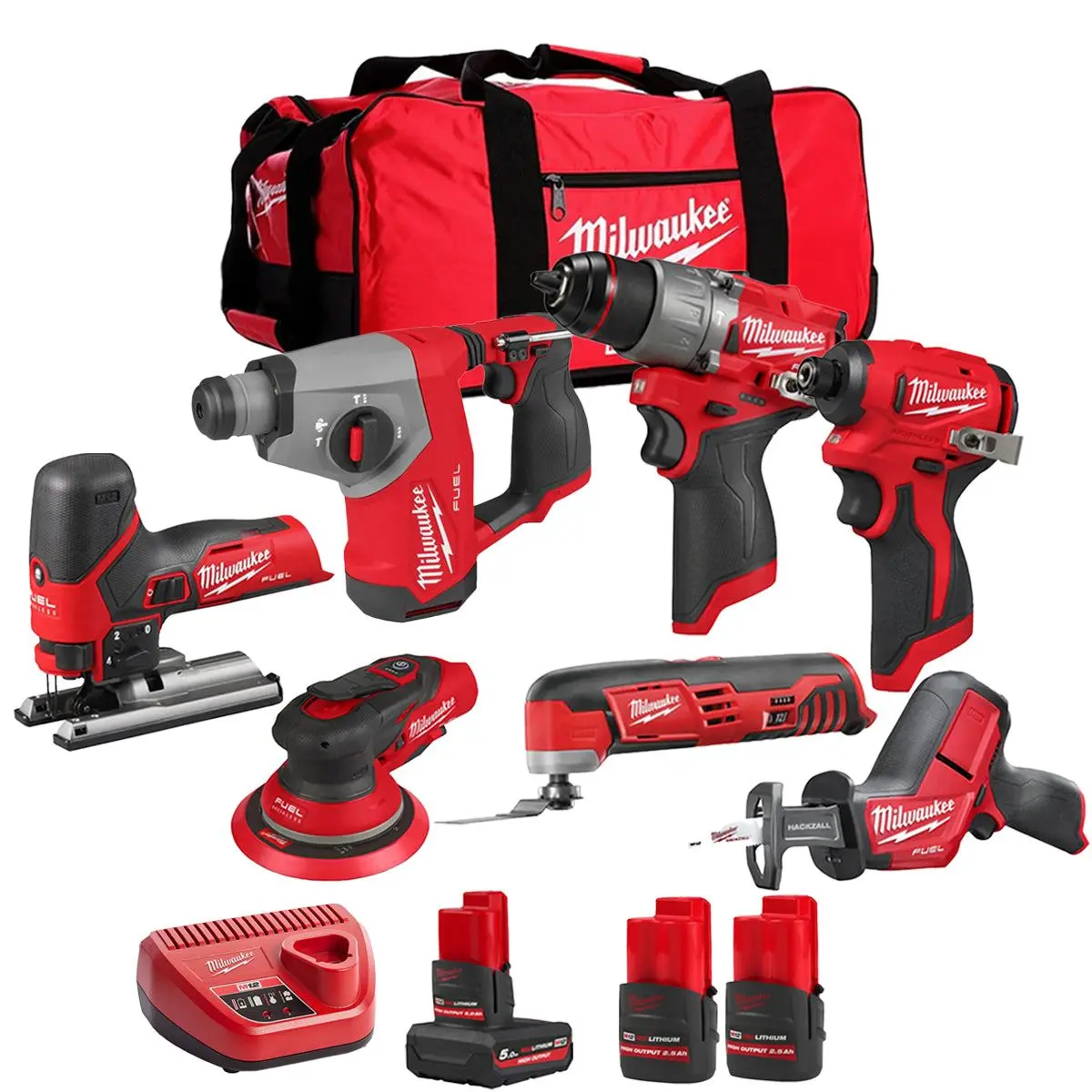 Milwaukee 12V 7 Piece Power Tool Kit With 3 X Batteries T4tkitm - 18502 1