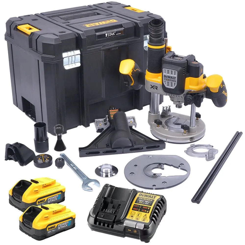Dewalt Dcw620h2-Gb 18V Xr Brushless 1/2" Plunge Router With 2 X 5.0Ah Powerstack Battery Charger & Tstak Case 1