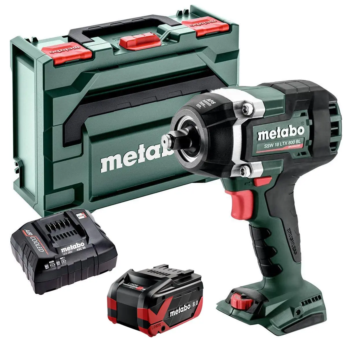 Metabo Ssw 18 Ltx 800 Bl 18V Brushless 1/2" Impact Wrench With 1 X 8.0Ah Battery Charger & Metabox 1