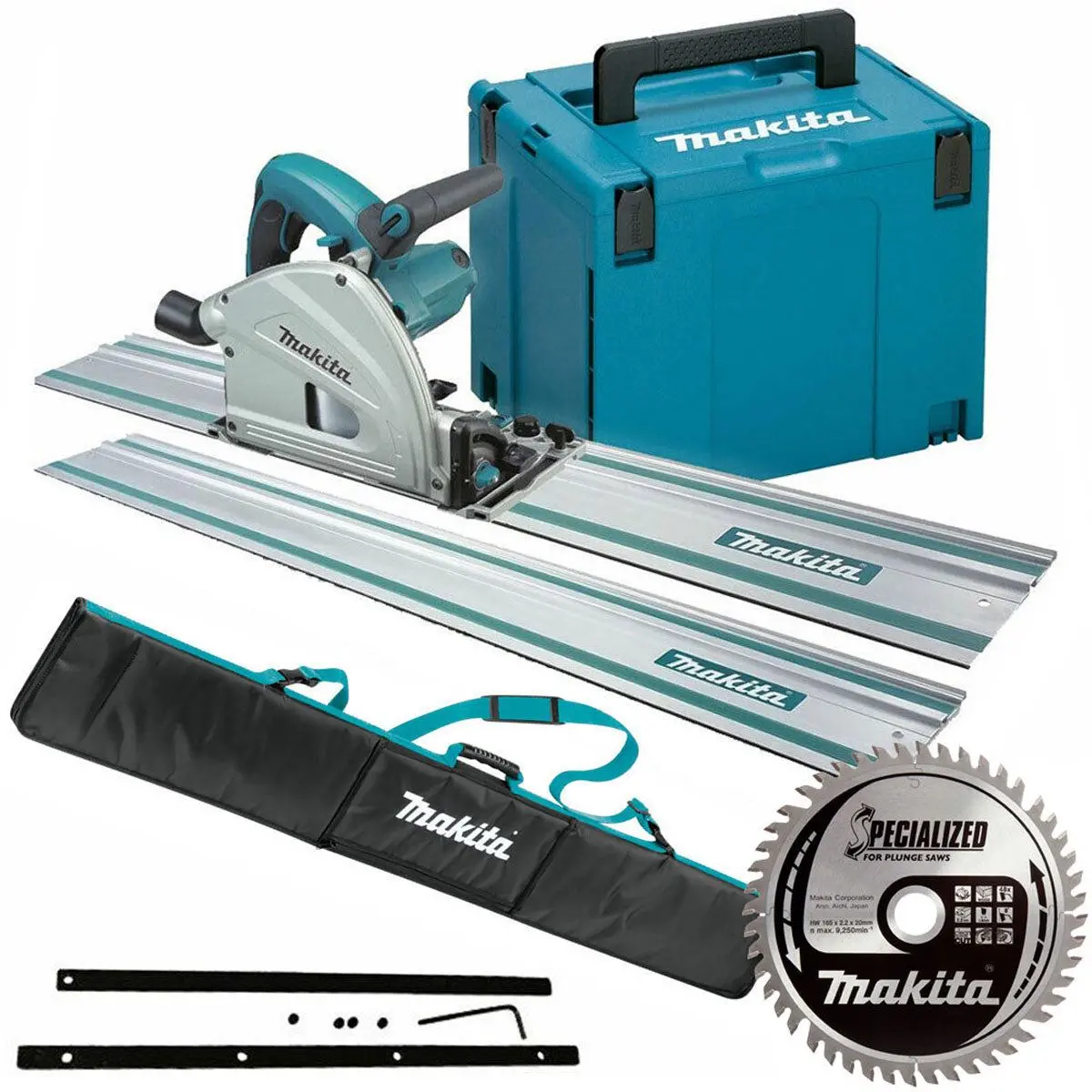 Makita Sp6000j/1 165Mm Plunge Saw 110V With 2 X 1.5M Guide Rail Case + Bag + Blade 1