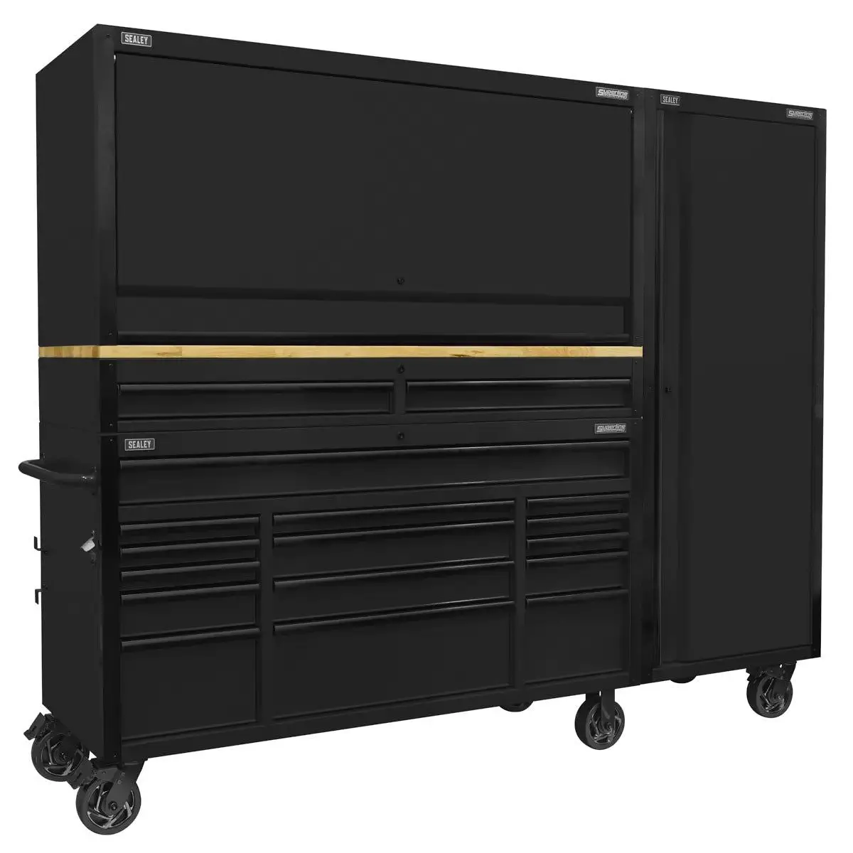 Sealey Ap6215becombo2 Superline Black Edition Mobile Trolley With Wooden Worktop 15 Drawer 1549Mm 1
