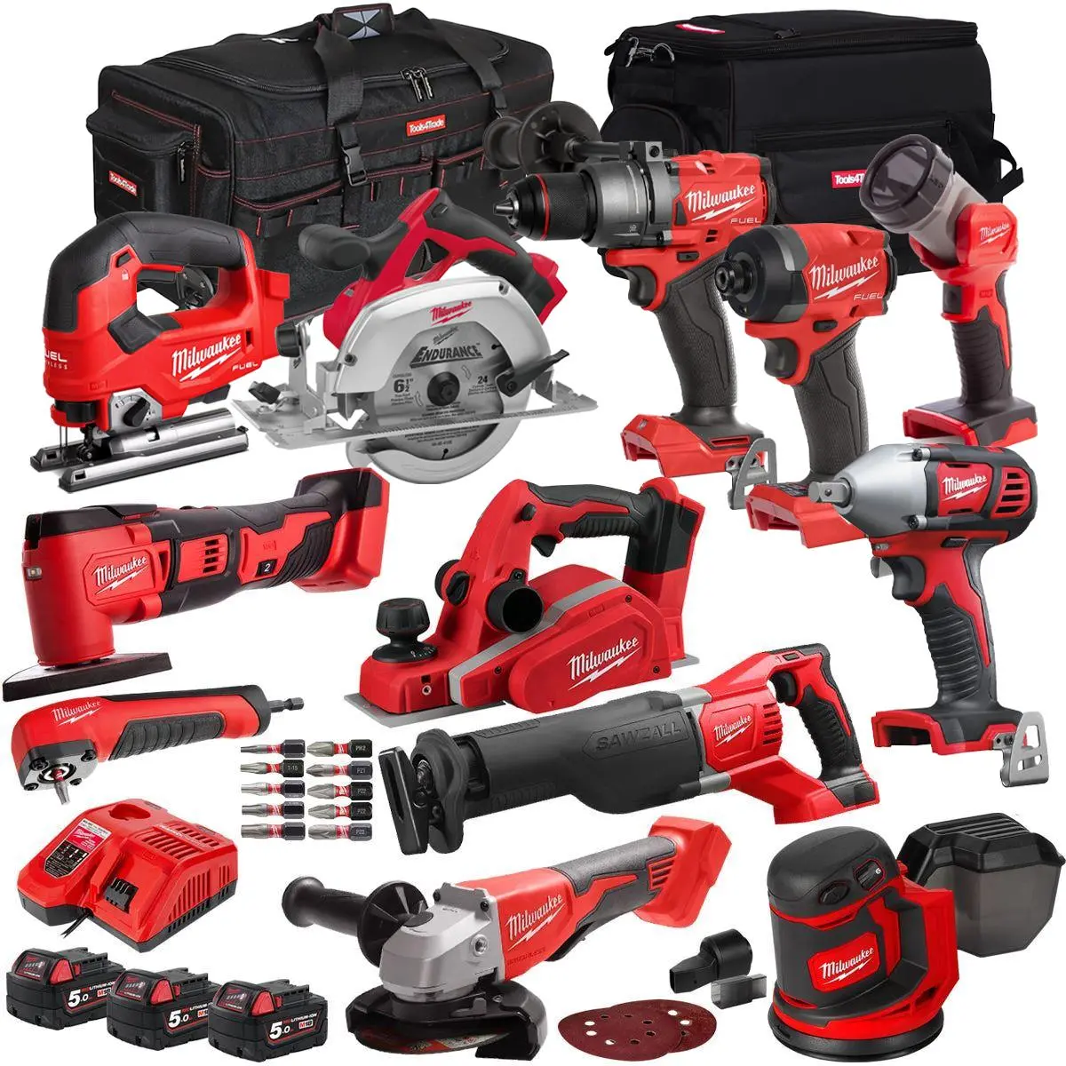 Milwaukee 18V 11 Piece Power Tool Kit With 3 X 5.0Ah Batteries T4tkitm-75 1