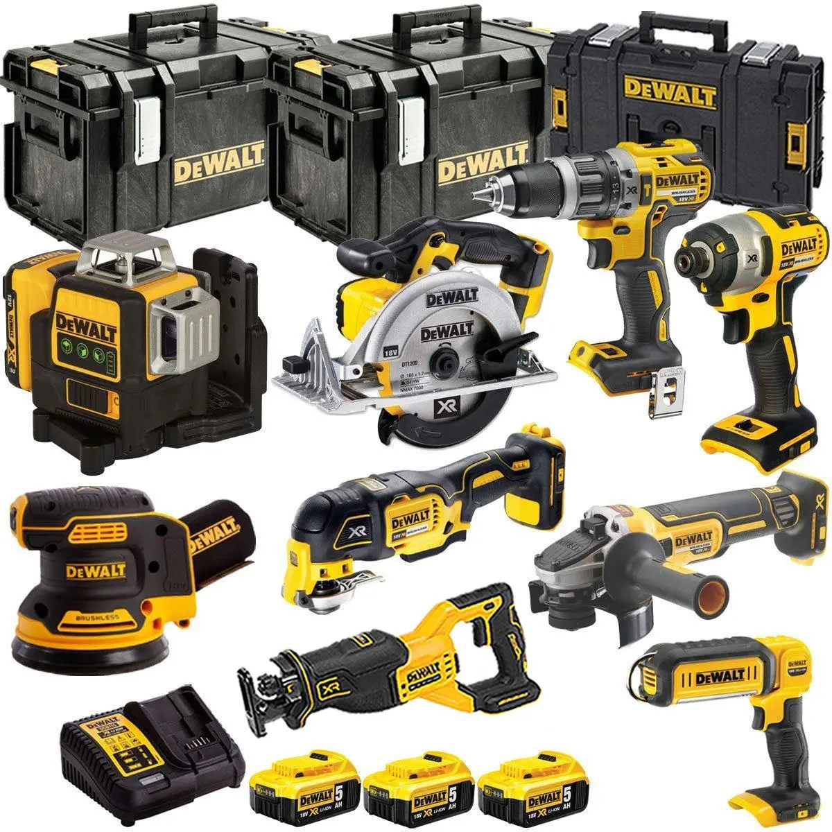 Dewalt 18V 9 Piece Power Tool Kit With 3 X 5.0Ah Battery Charger & Toughsystem Box T4tkit-12842 1