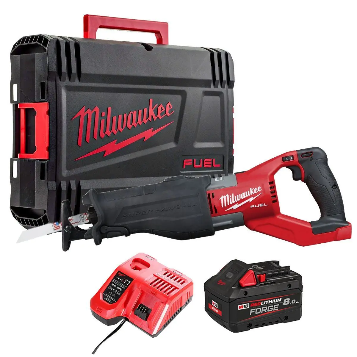 Milwaukee M18fsx-801C M18 Fuel 18V Brushless Super Sawzall With 1 X 8.0Ah Battery Charger & Case 4933499178 1