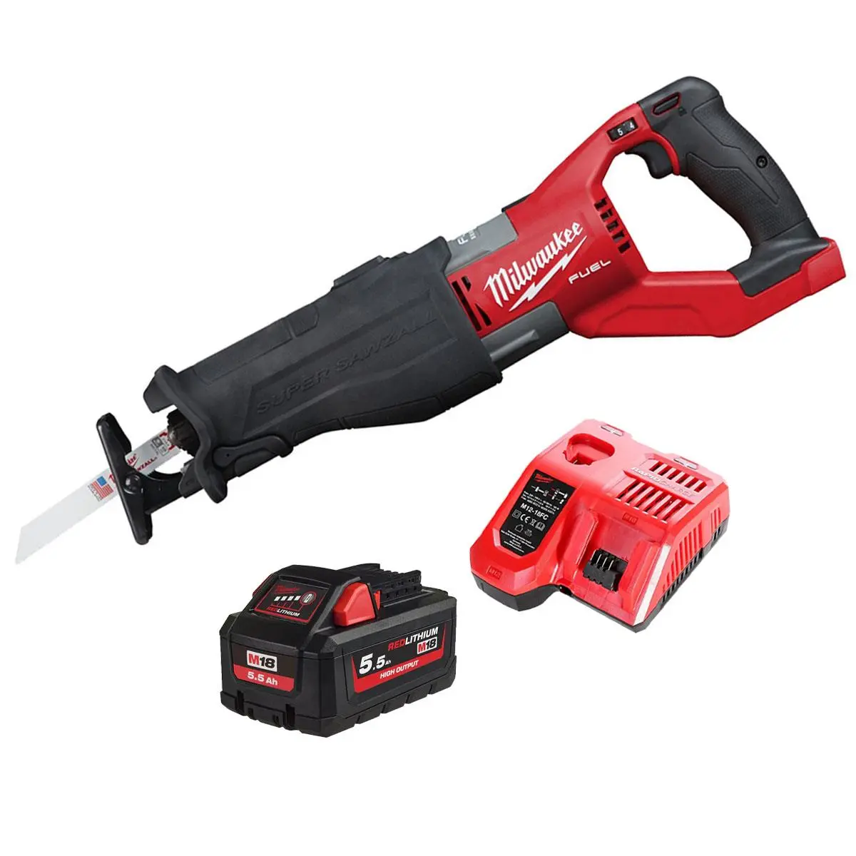 Milwaukee M18fsx-0 18V M18 Fuel Sawzall Reciprocating Saw With 1 X 5.5Ah Battery & Charger 1