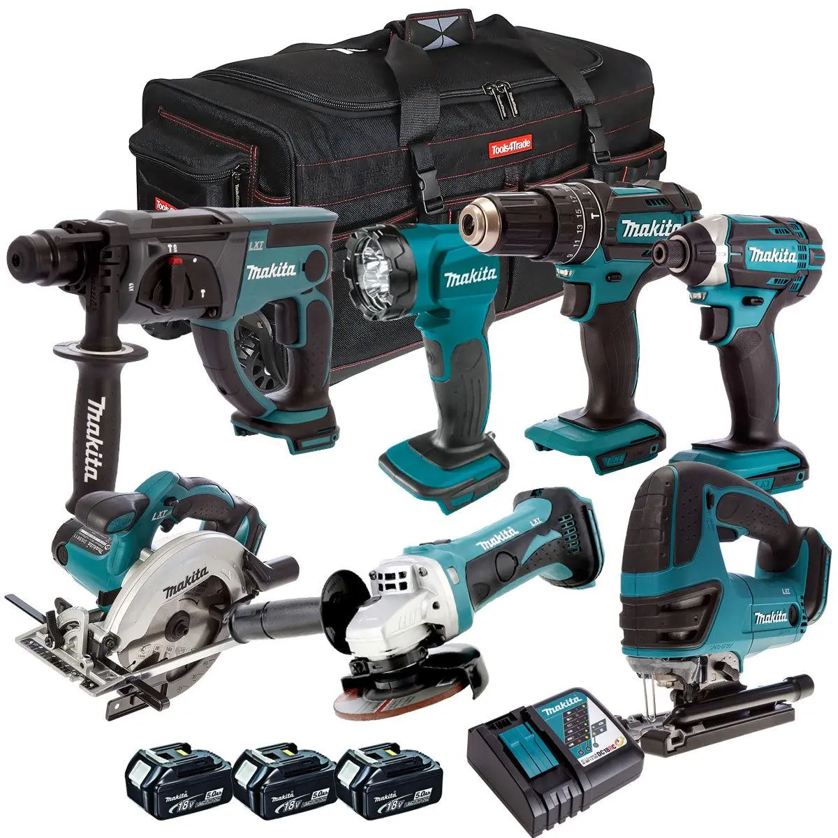 Makita 18V 7 Piece Cordless Kit With 3 X 5.0Ah Batteries & Charger T4tkit-206 1