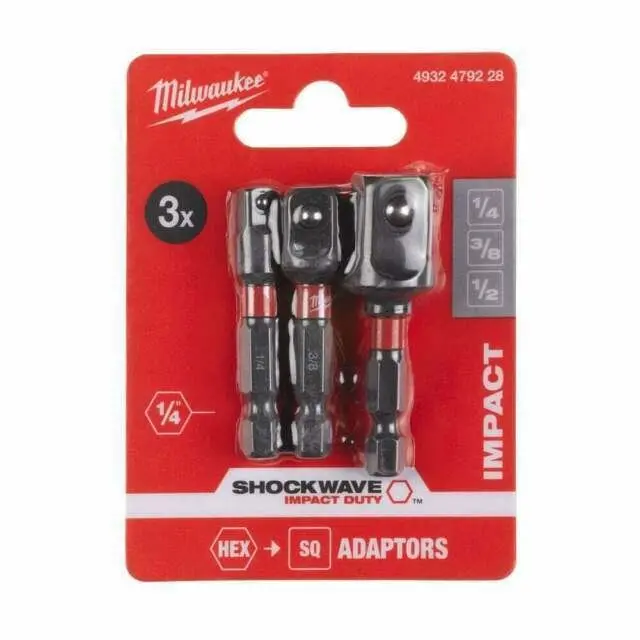 Milwaukee Shockwave Impact Duty Socket Adaptor Set Pack Of 3 Piece  4932479228 1