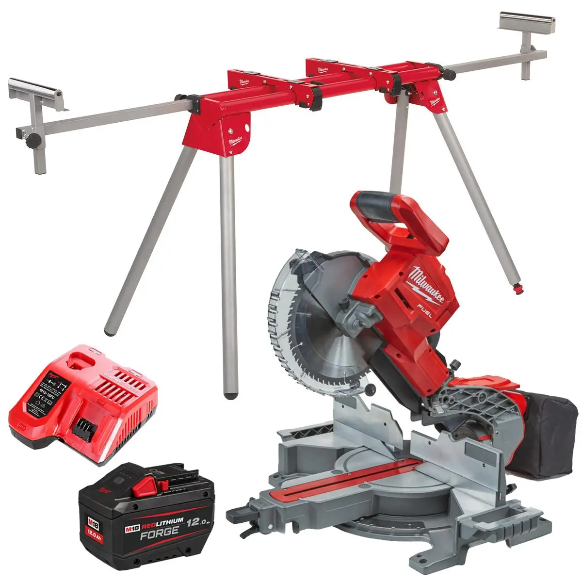 Milwaukee M18fms254-0 18V Fuel Brushless 254Mm Compound Mitre Saw With 1 X 12.0Ah Battery Charger & Extendable Saw Stand 1