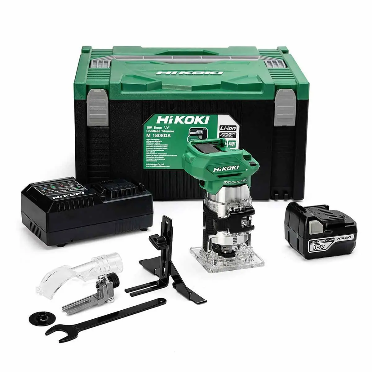Hikoki M1808dajpz 18V Brushless 1/4" Router Trimmer With 1 X 5.0Ah Battery Charger & Case 1