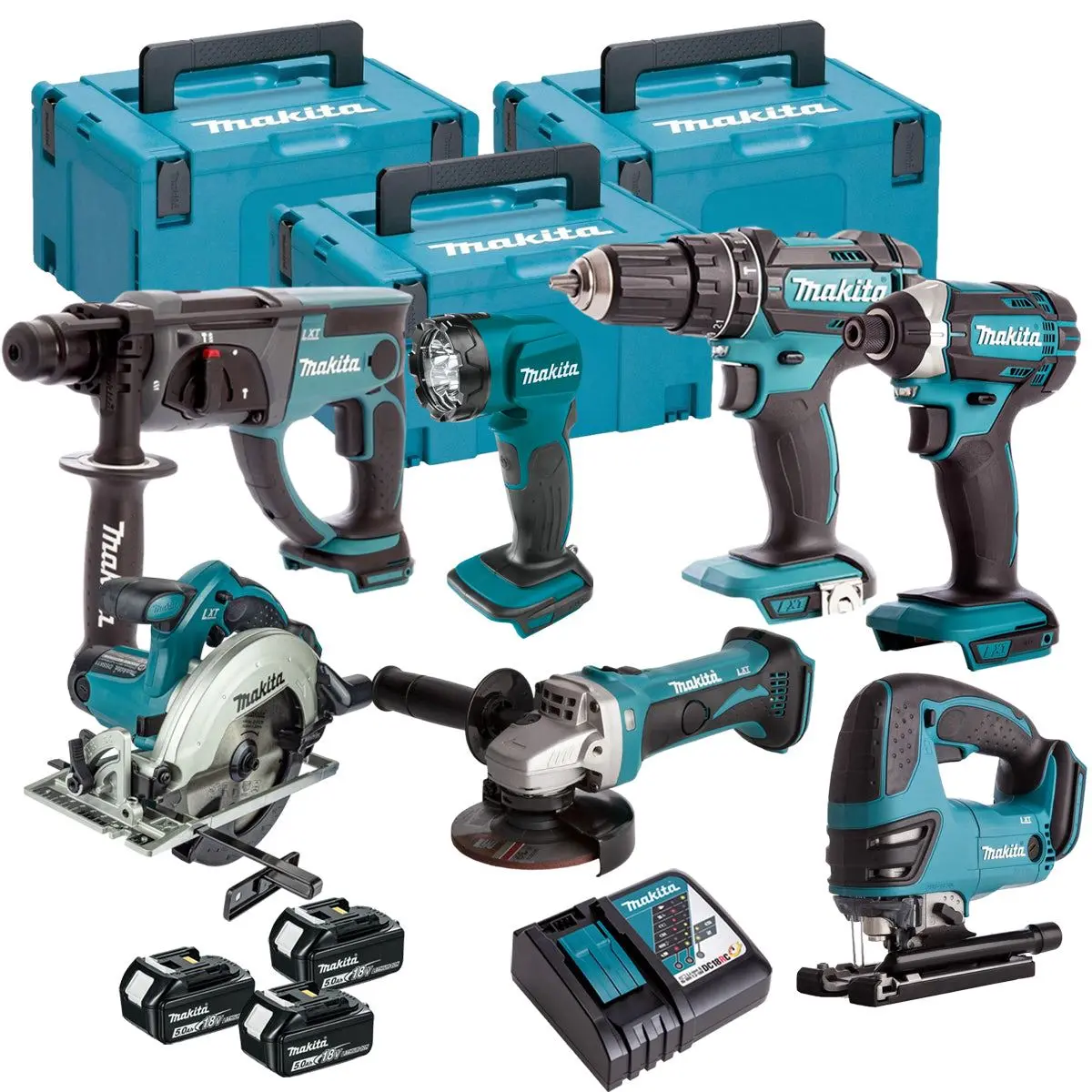 Makita 18V 7 Piece Power Tool Kit With 3 X 5.0Ah Battery & Charger T4tkit-16458 1
